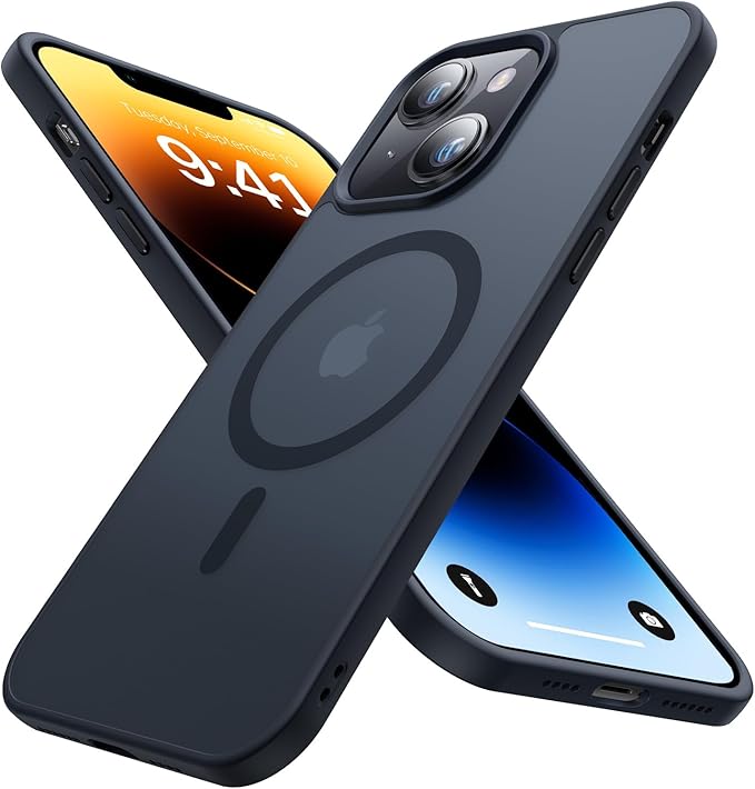 Magnetic for iPhone 14 Case/iPhone 13 Case,[Compatible with MagSafe][Military-Grade Drop Protection][Anti-Yellowing] Shockproof Translucent Matte Cover for iPhone 14/13 Phone Case,Black