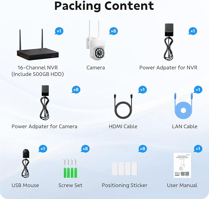 Wireless Security Camera System, CAMCAMP 24/7 Recording Security Cameras Wireless Outdoor 16CH NVR PTZ View 2.4G& 5G WiFi Auto Human Tracking Smart Color Night Vision for Home CCTV Surveillance Kit(8)