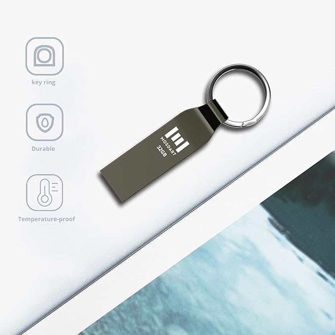 MOSDART Waterproof 32GB USB2.0 Flash Drive, FAT32 Metal Memory Stick with Keychain, for System Back, Data Storage, Titan Gray(Pack of 2)