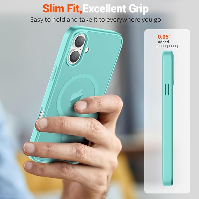 SUPFINE Magnetic for iPhone 16 Plus Case (Compatible with MagSafe) (Military Grade Drop Protection) Translucent Matte Shockproof with Anti-Fingerprint Phone Case, Blue Green