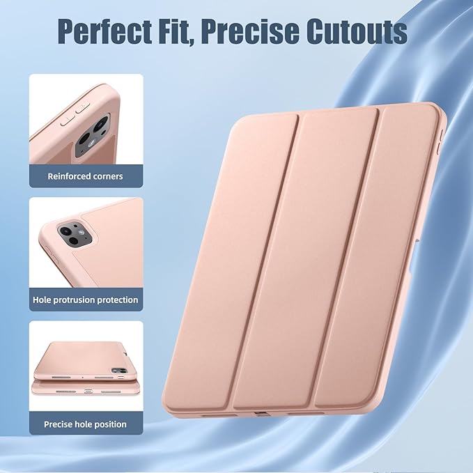 Kidopire New Compatible with iPad Pro 11 Inch Case (M4 2024/M5 2025) with Pencil Holder, Smart Cover with Protective Trifold Stand & Soft TPU Back, Auto Wake/Sleep, Support Pencil Pro, Rose Pink