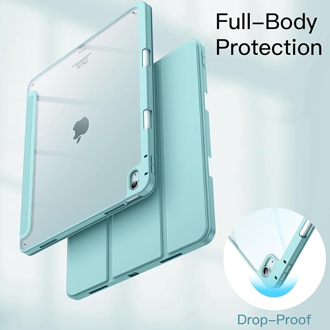 JETech Case for iPad Air 13-Inch M4/M3/M2 (2026/2025/2024) with Pencil Holder, Clear Transparent Back Shell Slim Stand Shockproof Tablet Cover, Auto Wake/Sleep (Blue)