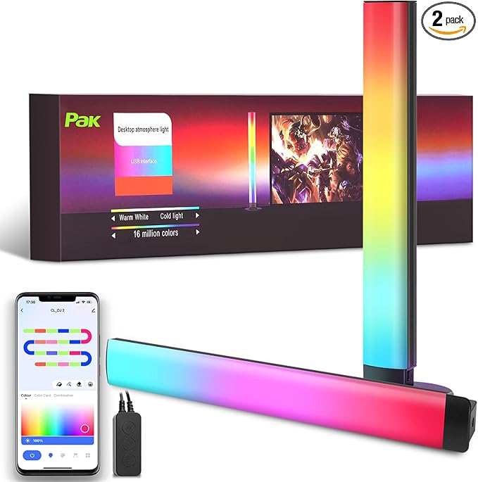 Smart RGB+IC LED Light Bars, 15 Inch Gaming Lights for TV Backlight, Color Changing Lights with Music Sync, 16 Million Colors, Works with Alexa & Google Assistant, 44 Dynamic Modes for TV Monitor Room