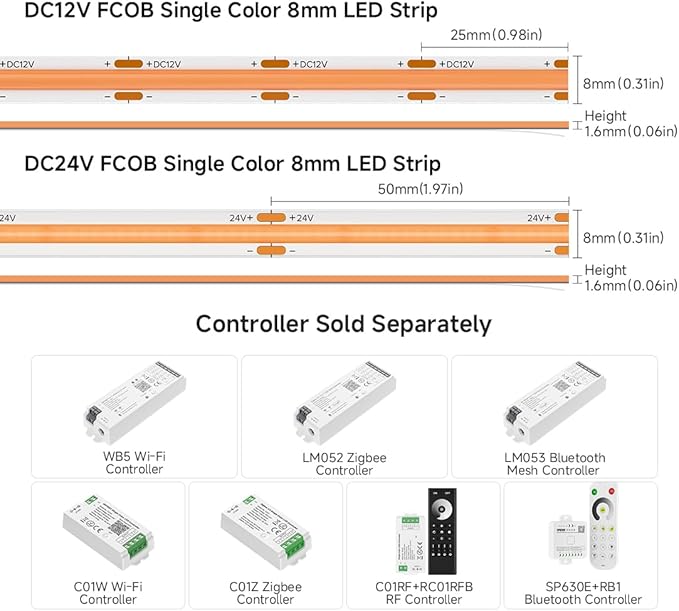 BTF-LIGHTING FCOB COB LED Strip Purple Color 480LEDs/m 16.4FT DC12V Flexible High Density Uniform Light 8mm Width Bright Dimmable LED Ribbon for Bedroom Indoor Decor(No Adapter or Controller)