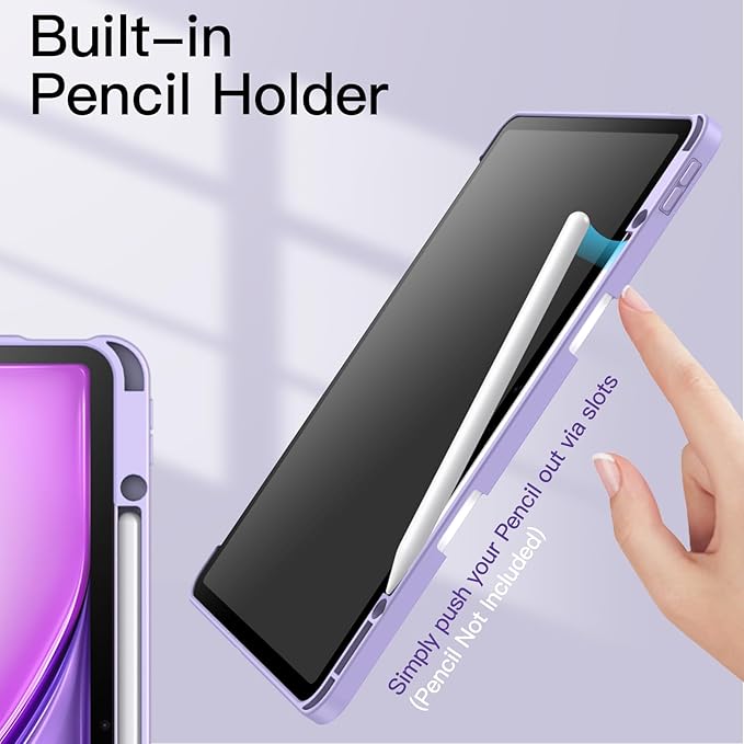 JETech Case for iPad Air 13-Inch M4/M3/M2 (2026/2025/2024) with Pencil Holder, Clear Transparent Back Shell Slim Stand Shockproof Tablet Cover, Auto Wake/Sleep (Purple)