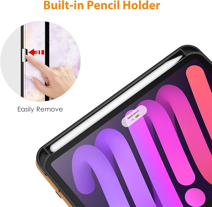 DTTO for iPad mini 7th (A17 Pro) 2024/iPad Mini 6th Generation Case 2021 8.3 Inch, Premium Leather Business Folio Stand Cover for Mini 7/6 with Pencil Holder-Multiple Viewing Angles, Marble Pink