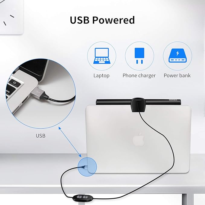 Laptop Monitor Light Bar, USB e-Reading LED Task Lamp, 3 Adjustable Color Temperature, 10 Dimming Brightness Levels, No Screen Glare, Space Saving, Eye Health Care, Portable for Travel
