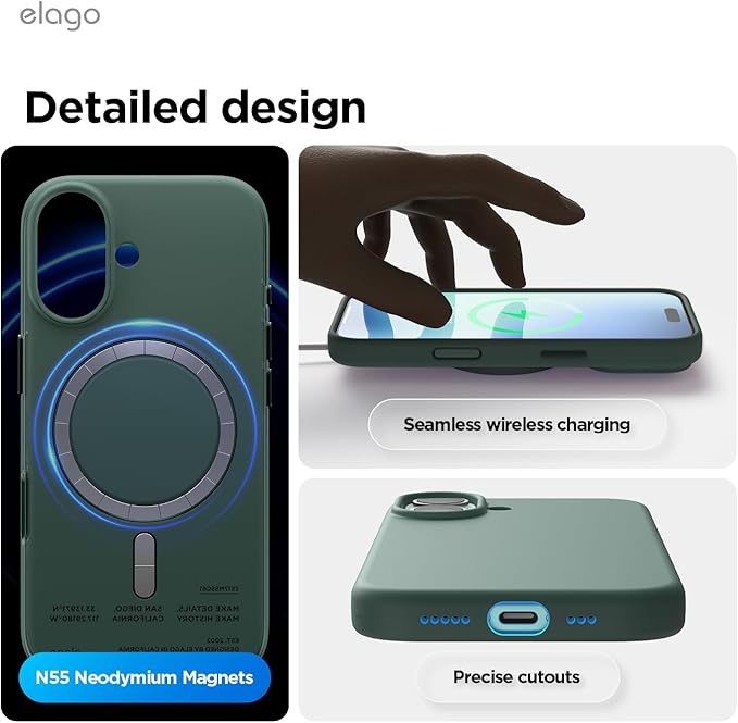 elago for iPhone 17 Case, Premium Magnetic Silicone Case, Compatible with MagSafe, Liquid Silicone Material, Protective Cover, Shockproof, Slim Phone, 6.3 inch (Midnight Green)