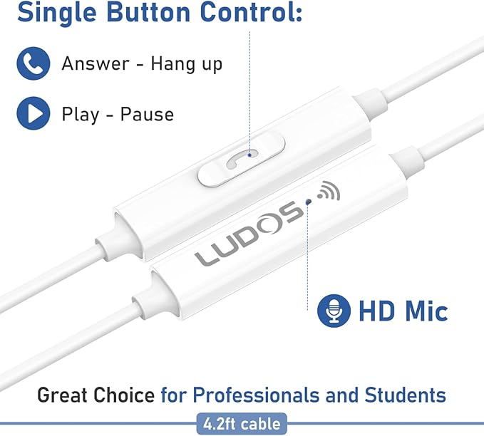 LUDOS FEROX Wired Earbuds in-Ear Headphones, 5 Year Warranty, Earphones with Microphone, Noise Isolation Corded for 3.5mm Jack Ear Buds for iPhone, Samsung, Computer, Laptop, Kids, School Students
