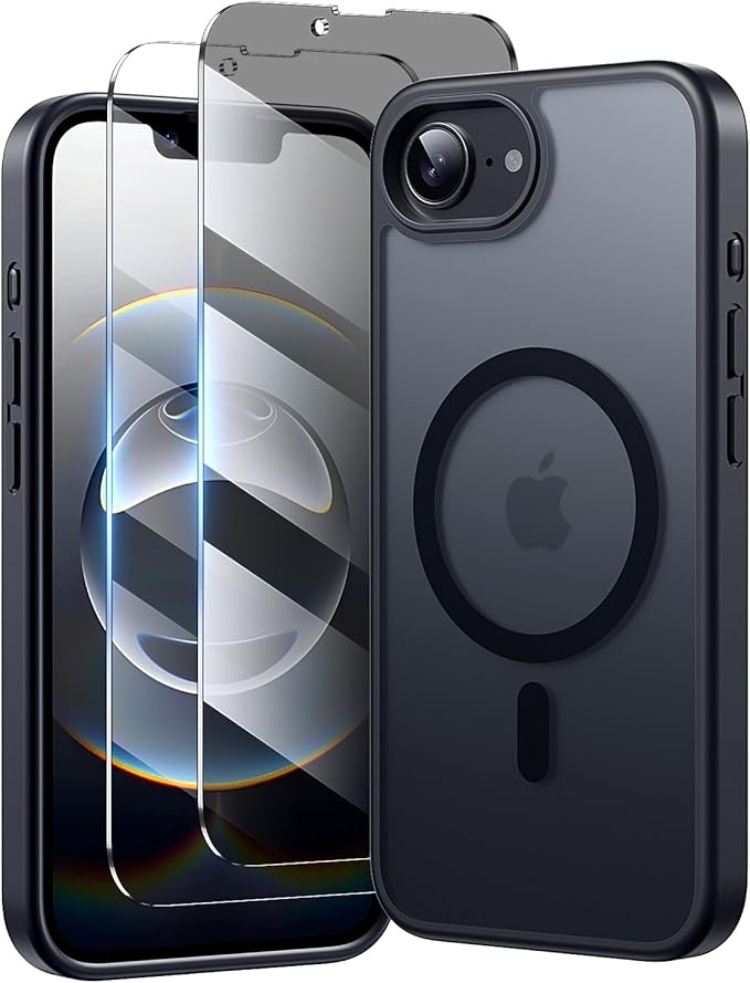 toushion 3 in 1 for iPhone 16E Case/iPhone 17E Case, Screen Protector*2,Matte Skin Feeling Back Cover Military-Grade Protection for iPhone 16e & 17e Case 6.1 inch Matte Black