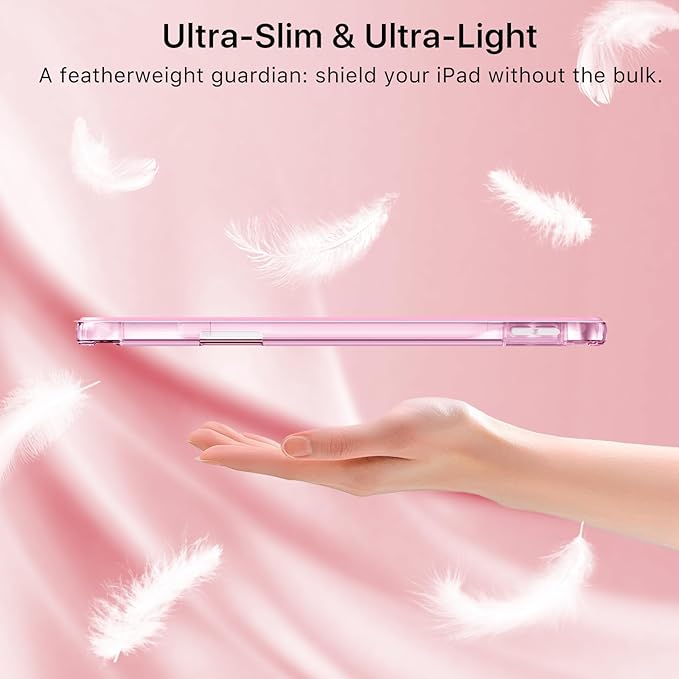 MoKo for iPad Air 11 inch Case (M4/M3/M2) 2026/2025/2024, iPad Air 5th/4th Gen 10.9 inch Case 2022/2020 with Pencil Holder, Slim Light Trifold Cover with Hard PC Translucent Back Shell, Pink