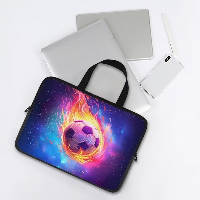 Fire Soccer Ball Laptop Sleeve Case for Women Men 13 Inch Laptop Protector with Multiple Uses Lightweight Computer Sleeve Tablet Bag Laptop Carrying Case Gifts for Boys, Galaxy Space
