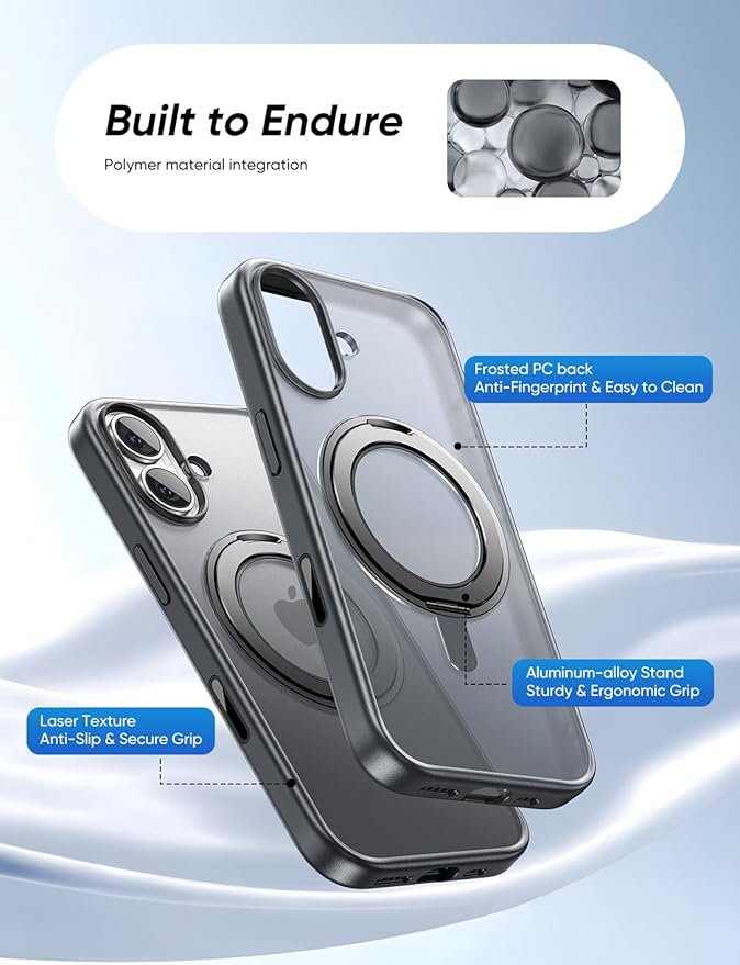 MAGIC JOHN 360° Rotatable Magnetic Invisible Stand for iPhone 17 Case [Camera Control Button] [Compatible with MagSafe] 16FT Shockof for iPhone 17 Case with Kickstand, Black