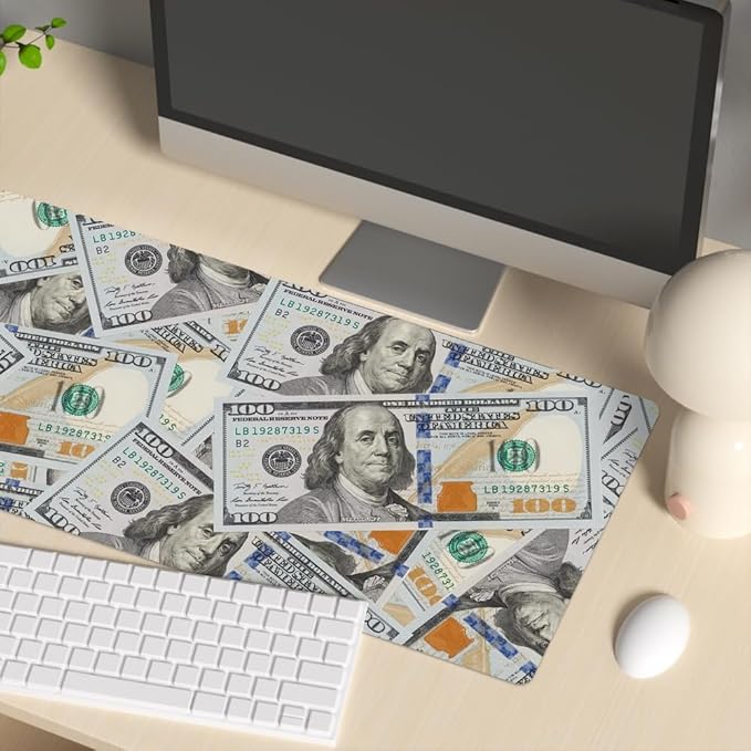 Cool US Dollar Currency Money Gaming Mouse Pad Hundreds of 100 Dollar Bills Non-Slip Rubber Mouse Pad for Computers, Laptop,Office, Home Rectangle Personalized Mousepad 31.5" x15.7"