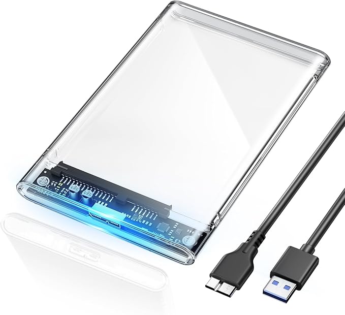 POSUGEAR 2.5'' External Hard Drive Enclosure USB 3.0 to SATA III Tool Free Clear External Hard Drive Case for 7mm/9.5mm 2.5 inch SSD HDD with UASP, Compatible with WD Toshiba Samsung PS4 Xbox PC TV