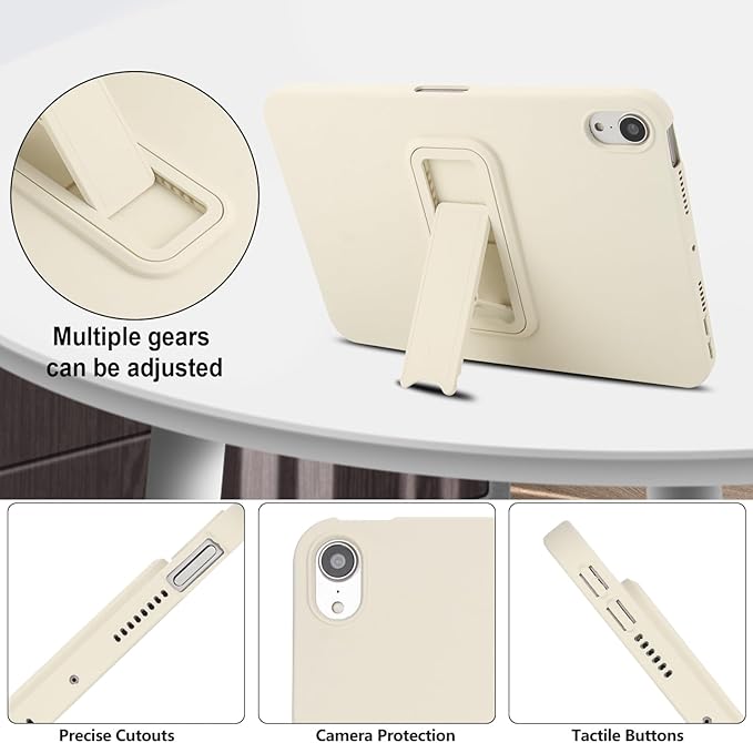 Case for iPad mini 7th & 6th Gen with Kickstand, Soft TPU + Hard PC Ultimate Delicate Touch Feeling Shockproof Protective Back Cover for iPad mini 7th 6th Women Men, Beige