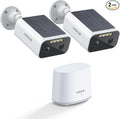 ANSQUE Solar Security Cameras Wireless Outdoor, 2-Cam-Kit, 2K Home Security Camera System, 365-Day Battery Life, No Subscription Fee, Easy to Install, Color Night Vision, Local Storage