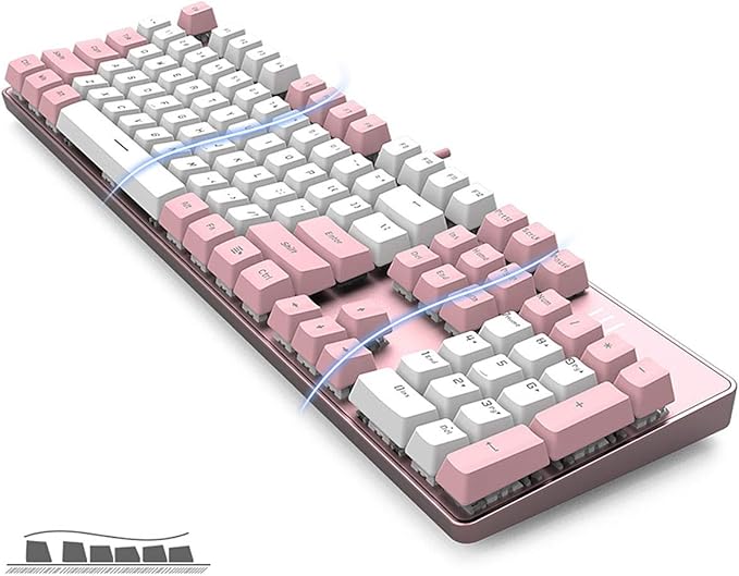 Merdia 104 Keys Full Size Mechanical Keyboard | Brown Switch, Pink & White Color 104 Keys US Layout Led Backlit Hot Swappable Wired Mechanical Light Up Pink Keyboard | Wired Gaming Computer Keyboards