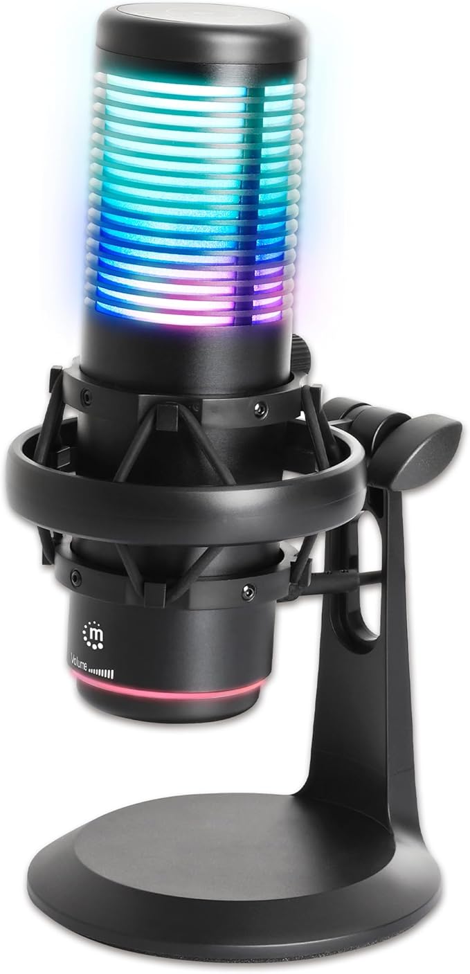 MANHATTAN RGB USB Gaming Mic, Noise Cancelling Condenser Microphone for PC, PS4, PS5 and Mac, Anti-Vibration Shock Mount, Gaming, Streaming, Podcasts, Twitch, YouTube, Discord - 102674