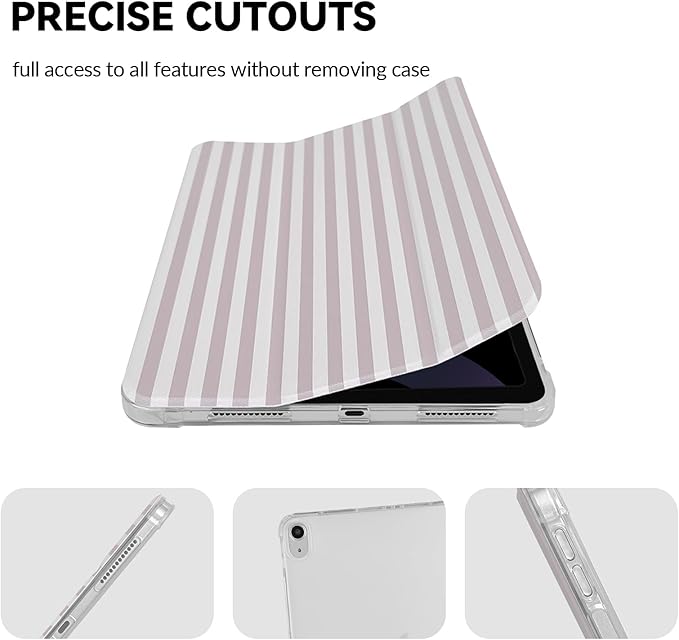Lovmooful Compatible for iPad 11th 11-Inch A16 (2025),iPad 10 (10.9-Inch,2022 Model,10th Generation) Case with Pencil Holder Cute Striped Aesthetic Design Soft TPU Trifold Stand Protective-Apricot