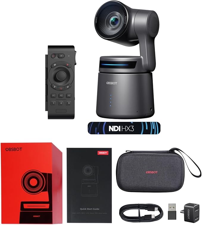 OBSBOT Tail Air NDI Streaming Camera 4K, AI Tracking PTZ Camera with Intelligent APP, Gesture Control, HDMI/USB-C/Wireless Webcam, Live Streaming Cameras (Tail Air+Remote (NDI Activated))