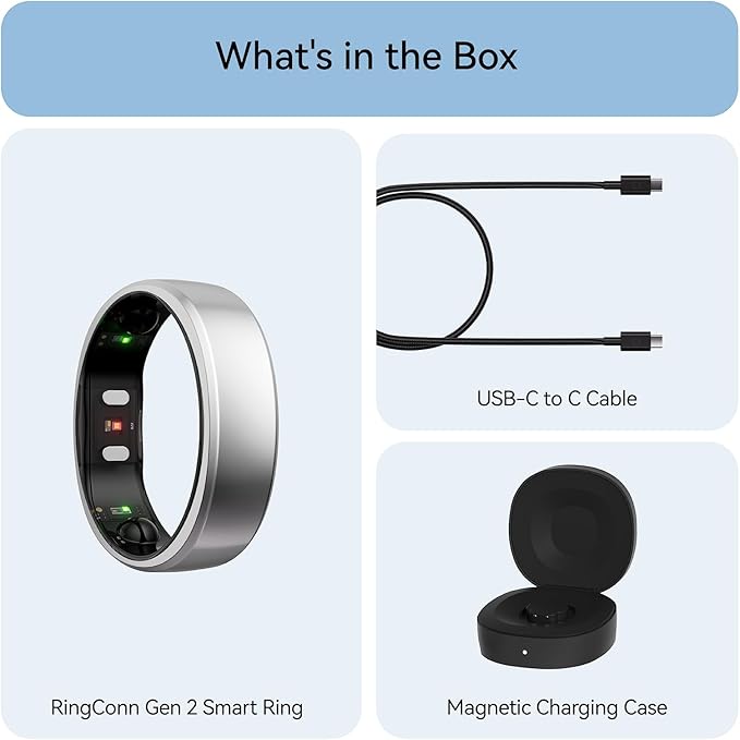 RingConn Gen 2, World’s First Smart Ring with Sleep Apnea Monitoring, No APP Subscription, 12-Day Battery Life, Stress/Heart Rate/Women's Health Tracker, Android & iOS Compatible (Silver, Size 7)