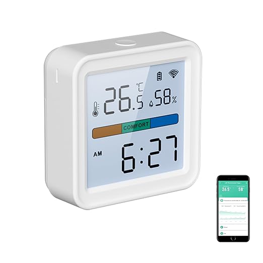 WiFi Thermometer Hygrometer: Smart Temperature Humidity Sensor with App Control, Notification Alerts, Calibration, Backlit, Air Comfort Indicator, Room Temperature Monitor Compatible with Alexa