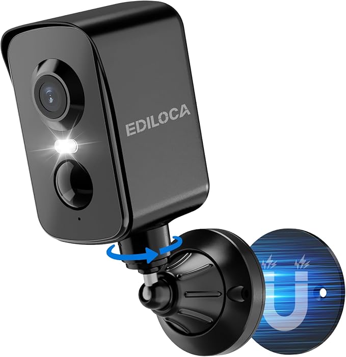 Magnetic Security Cameras Wireless Outdoor, 2K Pan Rotating 300° Battery Powered WiFi Camera with PIR Human Detection, Color Night Vision, 2-Way Audio, Alarm, Weatherproof, Cloud/Local Storage