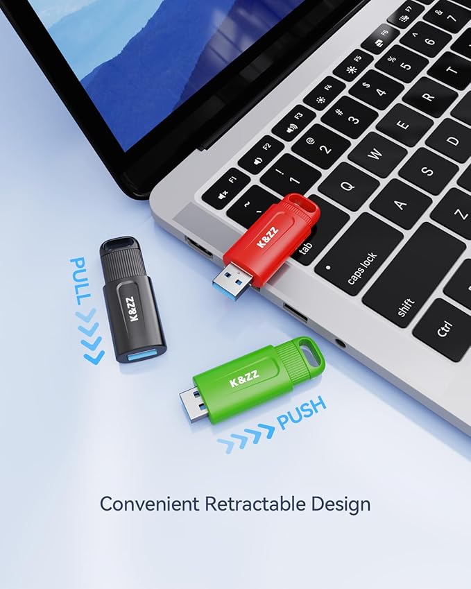 K&ZZ 32 GB Flash Drive 5 Pack USB Flash Drives 32GB USB 3.0 Drive Retractable Thumb Drive Memory Stick Jump Drives Multipack 32G 3.0 (5 Colors: Black Red Blue Green Purple)