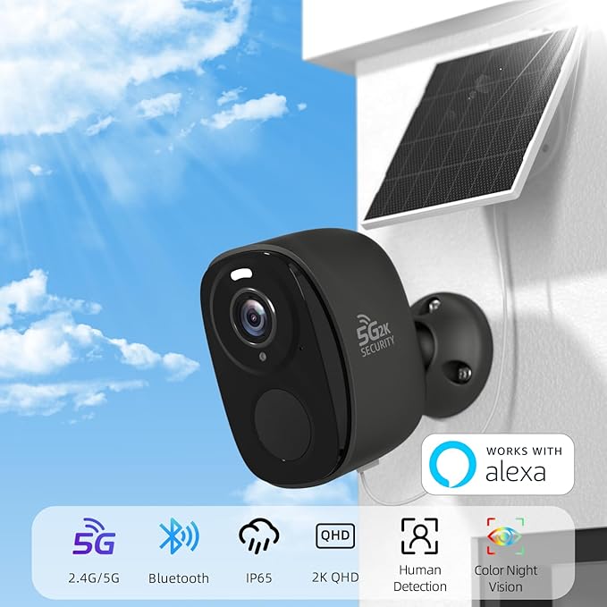 4pcs Wireless Security Cameras Outdoor,5G/2.4G Solar Cameras, 2K Battery Powered Surveillance Cameras for Outdoor Use, Color Night Vision, AI Detection, 2-Way Talk, IP65, SD/Cloud, Works Alexa