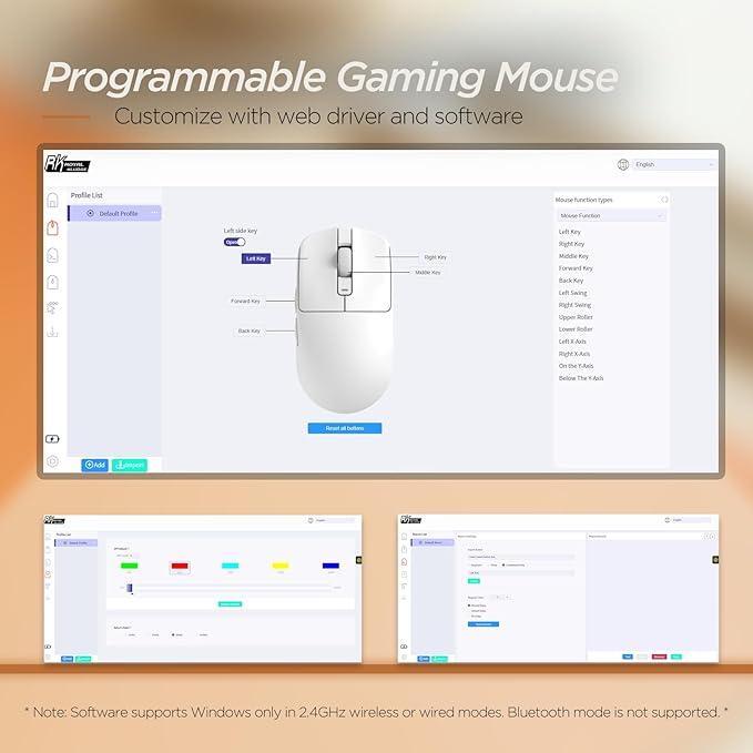 RK ROYAL KLUDGE RK MO3 Wireless Gaming Mouse, 48g Lightweight Computer Mouse, Bluetooth/2.4G/Wired Rechargeable PC Game Mice with Programmable Buttons and Silent Clicks, 6000 DPI for Laptop/Mac, White