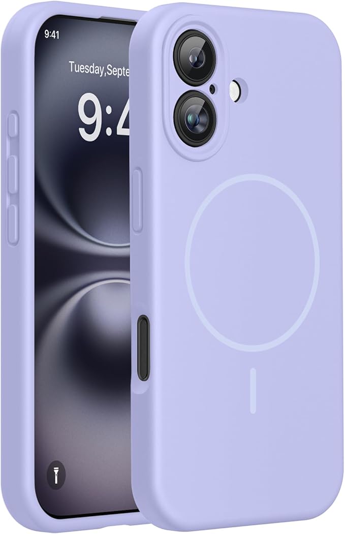 Miracase Magnetic for iPhone 16 Plus Case, [Soft Anti-Scratch Microfiber Lining], Magnetic for MagSafe, Liquid Silicone Shockproof Drop Protection Phone Case for 16 Plus,Light Purple