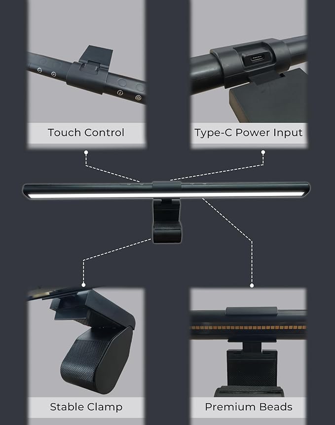 Monitor Light Bar, Computer Monitor Lamp, Eye-Care USB Reading Monitor Lamp with Color/Dimming Adjustment, Touch Control, No Screen Glare Home Office Gaming Desk Lamp