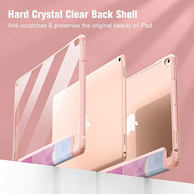 Fintie Hybrid Slim Case for iPad Air 3rd Generation 10.5" 2019 / iPad Pro 10.5 Inch 2017 - [Built-in Pencil Holder] Shockproof Cover with Clear Transparent Back Shell (Dreamy Marble)