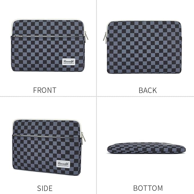 Canvaslife Black Checker Pattern Laptop Sleeve Case Cover with Pocket for MacBook Pro 14 inch and 14 inch-14.4 inch HP, Lenovo, Dell, ASUS, Acer Notebook Computer
