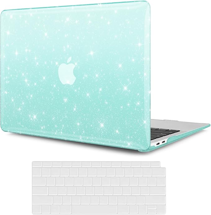 Green Glitter Case for MacBook Air 13 inch 2022-2018 M1 A2337 A2179 A1932, Glitter MacBook Air M1 Case - Shiny Bling Sparkle Plastic Hard Shell & Keyboard Cover for MacBook Air 13.3 inch