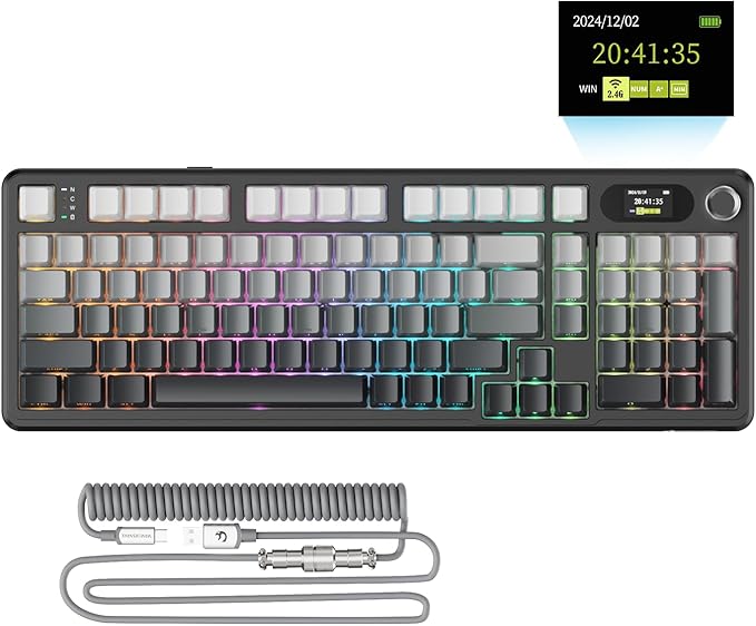 ATTACK SHARK X98PRO Wireless Mechanical Keyboard,Multi-Function Knob&TFT Screen,Tri-Mode BT/2.4G Hz/USB-C Wired Keyboard,Hot-Swappable RGB Backlit,4000mAh Cloud Drive,for Win/Mac/Linux-Moonlit Night