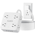 Flat Plug Power Strip with USB C, 6.5FT Flat Extension Cord - 8 AC Outlets and 4 USB(1 USB C), Power Strip with Surge Protector, Wall Mount Charging Station Office Home (White, 15 FT)