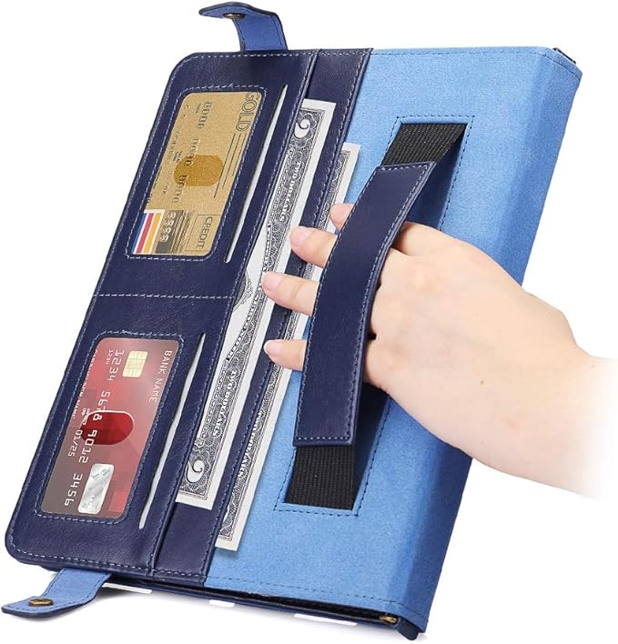 Handbag Case for iPad Pro 13-inch M5 2025/M4 2024, Techcircle Folio Stand PU Leather Crossbody Wallet Case with Pencil Holder, Hand Strap & Shoulder Strap, Navy