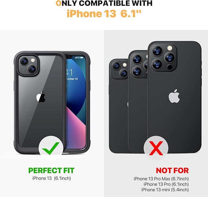 Diaclara Designed for iPhone 13 Case, Full Body Rugged with Built-in Touch Sensitive Anti-Scratch Screen Protector, Soft TPU Bumper Case for iPhone 13 6.1" (Black and Clear)