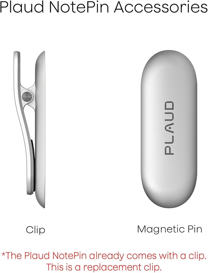 Replacement Magnetic Clip and Pin Attachments for Plaud NotePin (*NOT Included), Accessory Replacement Kit Set for NotePin AI Voice Recorder (No Additional Purchases Needed), Silver