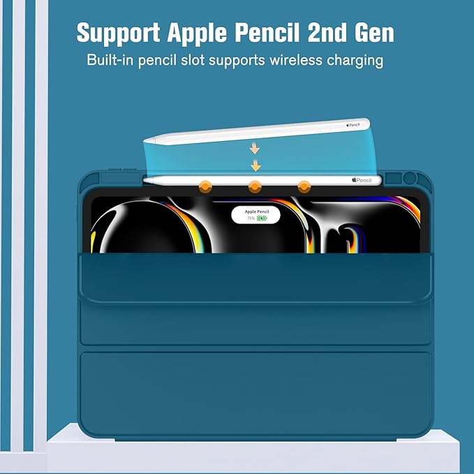 ZryXal iPad Pro 11 Inch Case (M5) 2025/ (M4) 2024 (Model: A2836/A2837/A3006), Trifold Stand Smart Cover with Pencil Holder and Soft TPU Back, Auto Wake/Sleep (Teal)