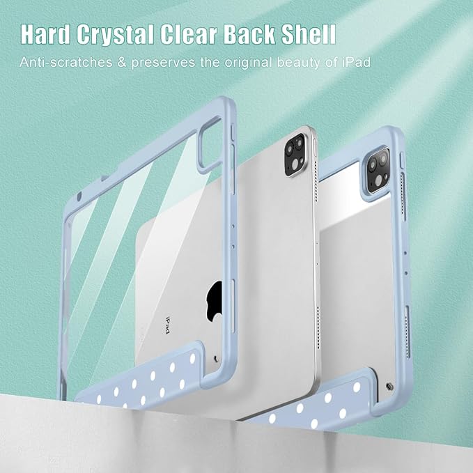 Tuiklol for iPad Pro 12.9 Inch 6th/5th/4th/3rd Generation 2022 2021 2020 2018 Case,Built-in Pencil Holder Clear Transparent Protective Back Shell Cover with Auto Sleep/Wake, Spot-Blue