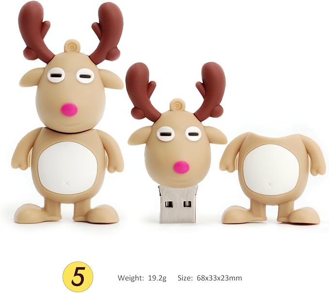 Christmas USB Flash Drive 8GB x 5 Pieces Thanksgiving Gift USB Memory Stick Novelty Pen Drive Santa Claus, Christmas Tree, Elk