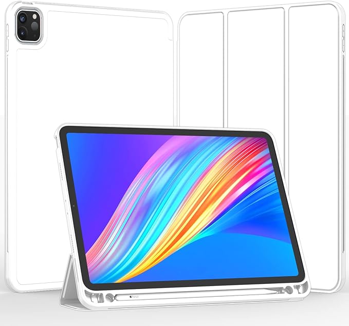 iMieet Case for iPad Pro 11 Inch (M5) 2025 /(M4) 2024 5th Gen, Trifold Stand Smart Cover with Pencil Holder and Soft TPU Back, Auto Wake/Sleep (White)