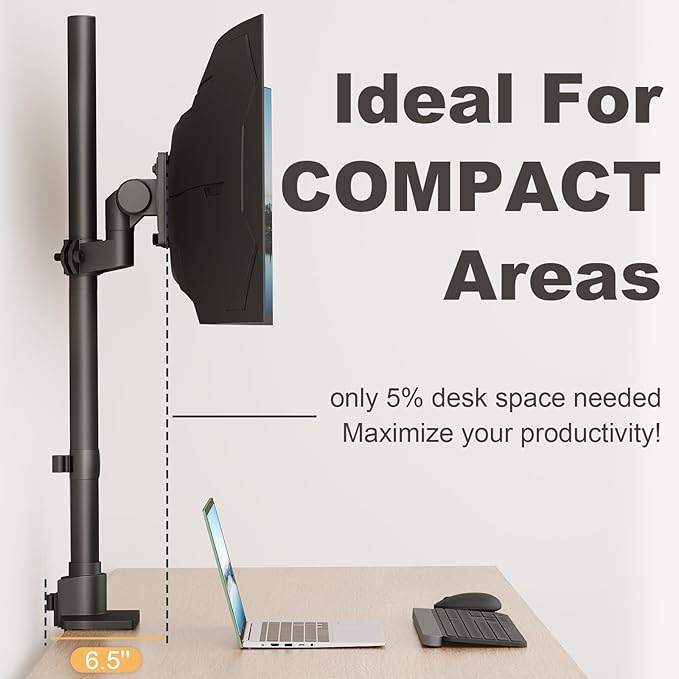 Monitor-Arm Ultrawide Heavy Duty 24-57'' - Extra Tall Aluminum Single Monitor Mount Holds up to 59.4lbs, Adjustable Desk Mount Stand, VESA 75/100 mm, Black