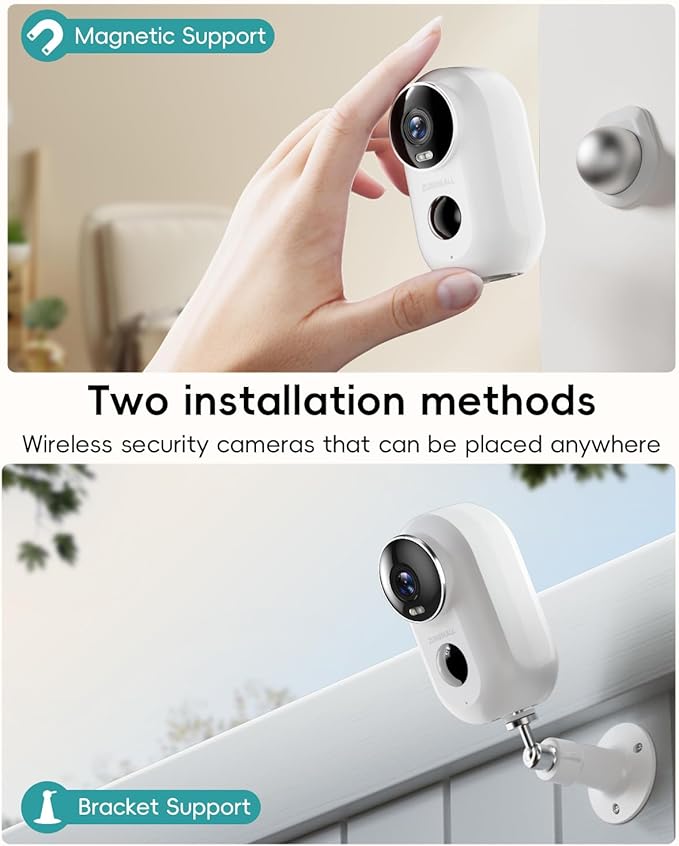 ZUMIMALL Security Cameras Wireless Outdoor with Magnetic Mount, 2K, 2.4G WiFi,3W Solar Panel with 10ft Type C Cable