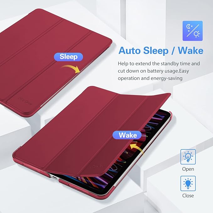 ProCase for iPad Pro 11 Inch Case 2022/2021/2020/2018(4th/3rd/2nd/1st Generation), iPad Pro 11" Slim Stand Hard Back Cover Shell Smart Folio Compatible with Pencil/Support Auto Wake/Sleep -Wine