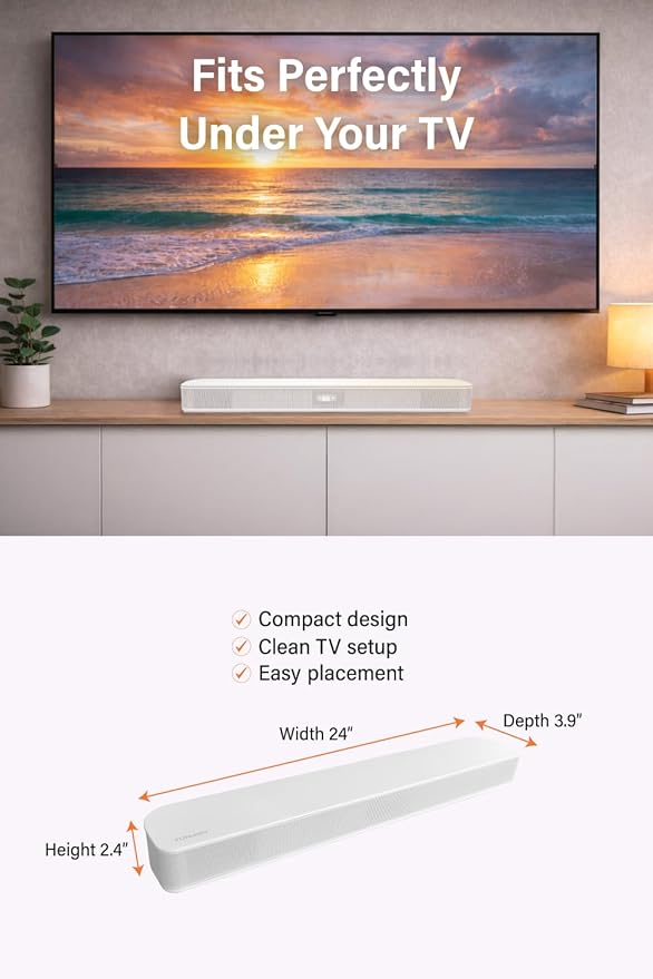 FUNLOGY Sound Bar for Smart TV, 100W 2.1ch Bluetooth 5.0 Soundbar with HDMI ARC, Optical & AUX, Remote Control, for Projector and Gaming, White