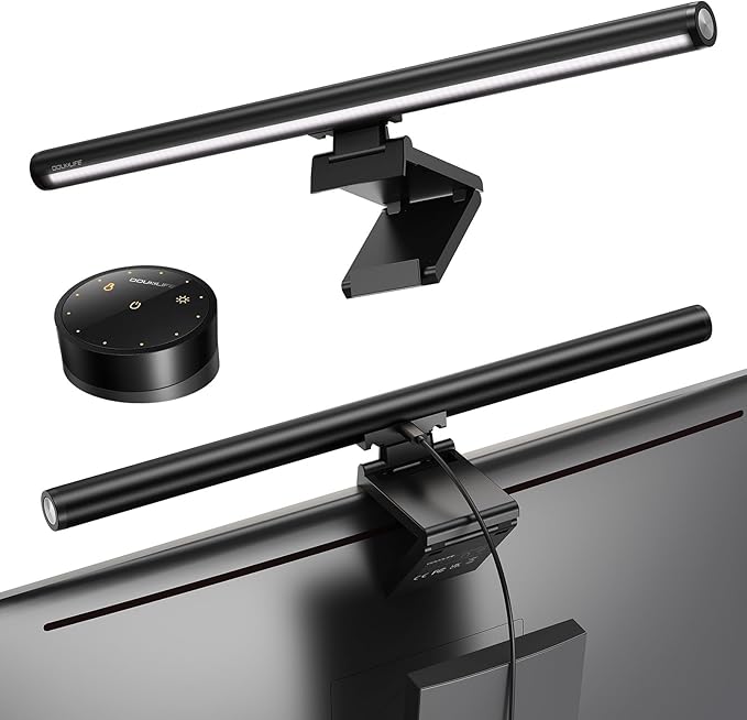 Douxlife Monitor Light Bar with Visual Wireless Remote & Touch Dual Control, Eye-Care Computer Monitor Lamp with Asymmetrical Optical Design, Stepless Dimming Screenbar for Home Office Gaming, Black